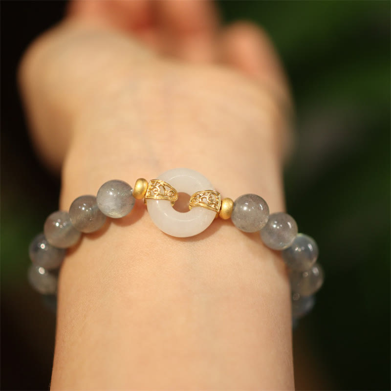 Buddha Stones Natural Moonstone Heitan Jade Peace Buckle Healing Bracelet - Moonstone&Heitan White Jade - image 4