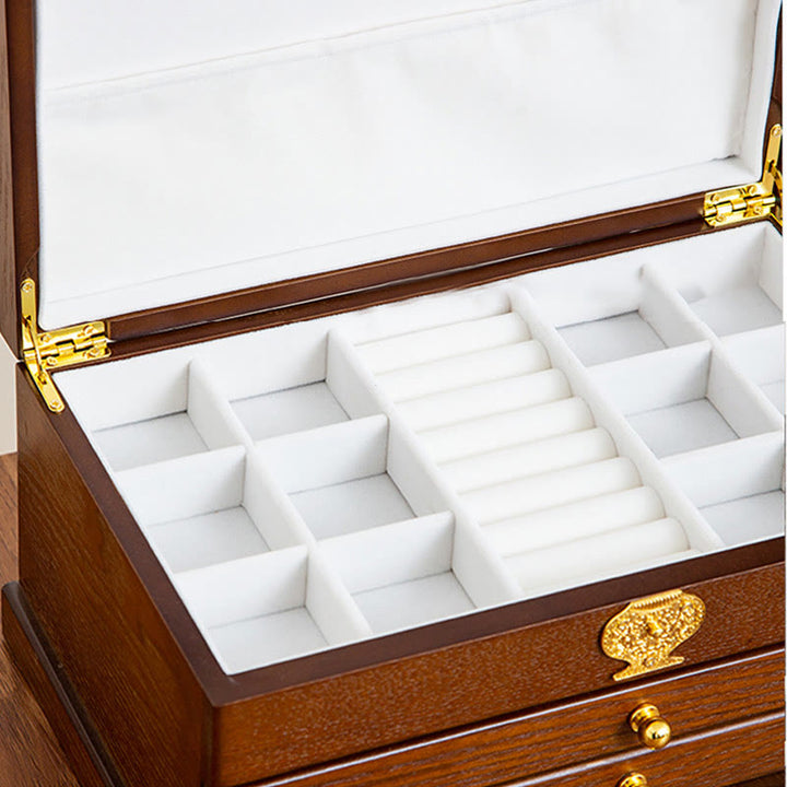 Buddha Stones Retro Wooden Jewelry Box Three-Layer Jewelry Storage Box - image 7