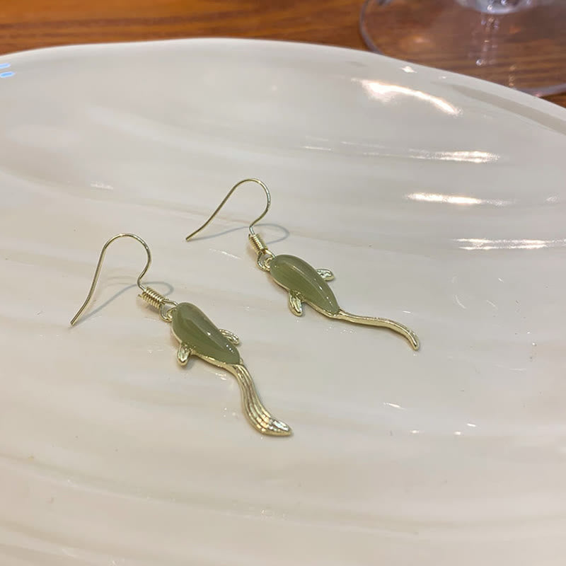 Fish Pattern Jade Luck Dangle Drop Earrings - image 9