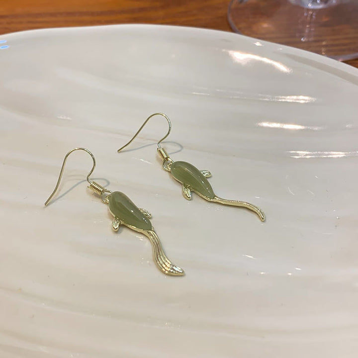 Fish Pattern Jade Luck Dangle Drop Earrings - image 9