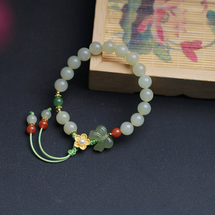 Buddha Stones 925 Sterling Silver Jade Luck Flower Butterfly Bracelet - image 3