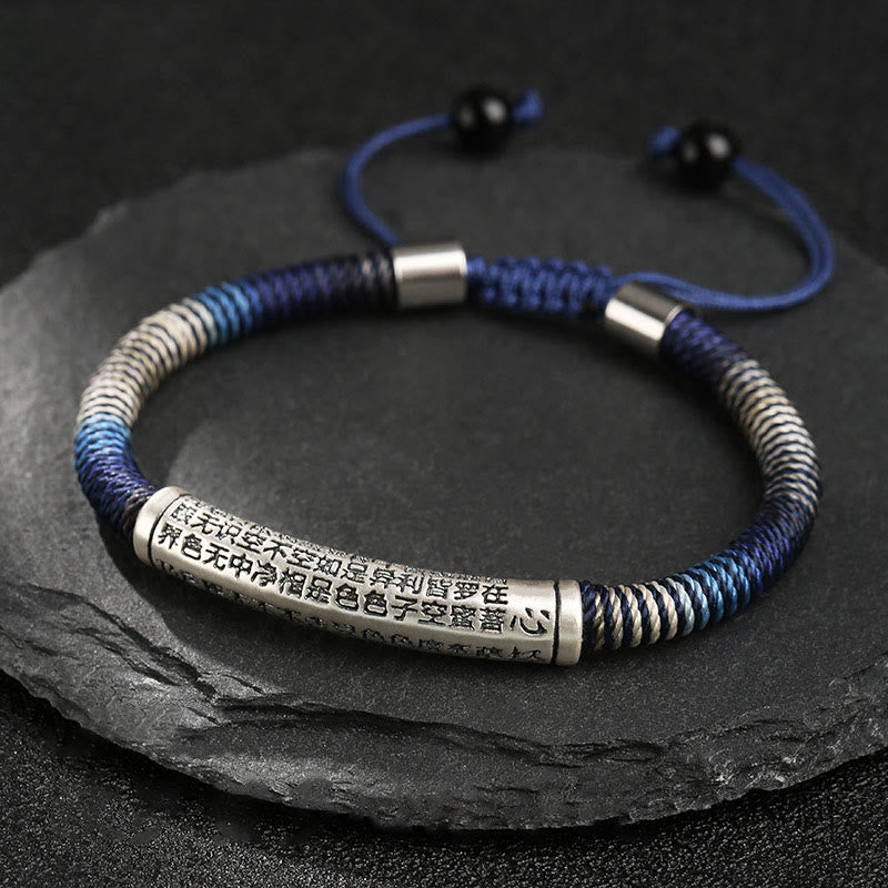 Buddha Stones 999 Sterling Silver Heart Sutra Calm Handmade Braided Bracelet - 999 Sterling Silver Heart Sutra(Wrist Circumference 16-24cm) - image 0
