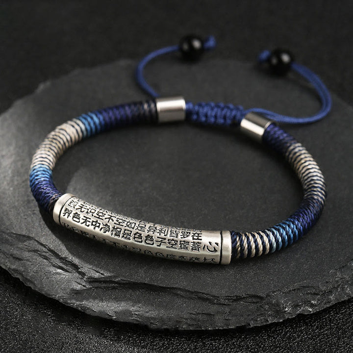 Buddha Stones 999 Sterling Silver Heart Sutra Calm Handmade Braided Bracelet - 999 Sterling Silver Heart Sutra(Wrist Circumference 16-24cm) - image 0