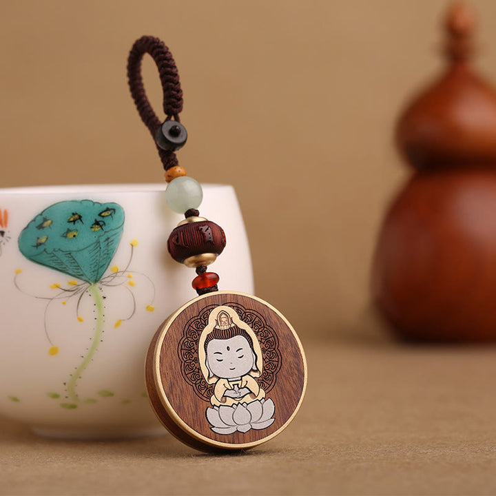 Buddha Stones Ebony Wood Rosewood Buddha Avalokitesvara Om Mani Padme Hum Balance Car Key Chain Decoration - image 15