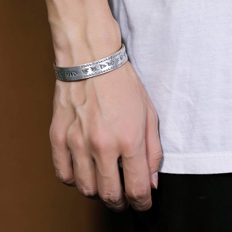 Buddha Stones 999 Sterling Silver Om Mani Padme Hum Lotus Wisdom Bracelet Bangle - image 5