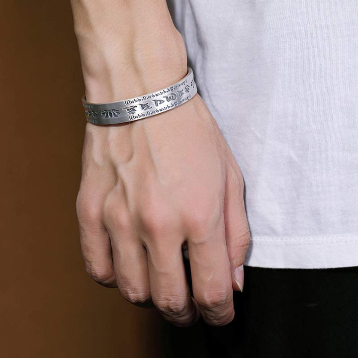Buddha Stones 999 Sterling Silver Om Mani Padme Hum Lotus Wisdom Bracelet Bangle - image 5