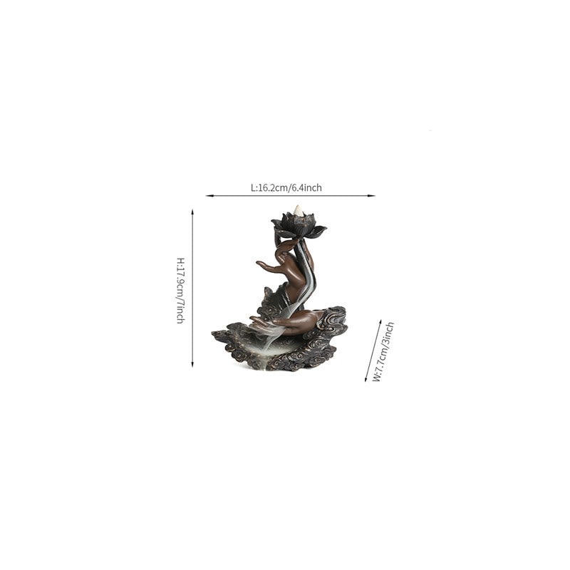 Buddha Stones Lotus Buddha Hand Auspicious Clouds Pattern Meditation Resin Backflow Incense Burner - image 9