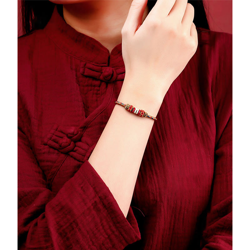 Buddha Stones Handmade Dunhuang Color Luck Braid String Bracelet - image 2
