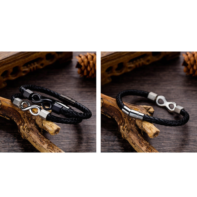 Buddha Stones Endless Knot Titanium Steel Infinity Leather Weave Balance Bracelet - image 16