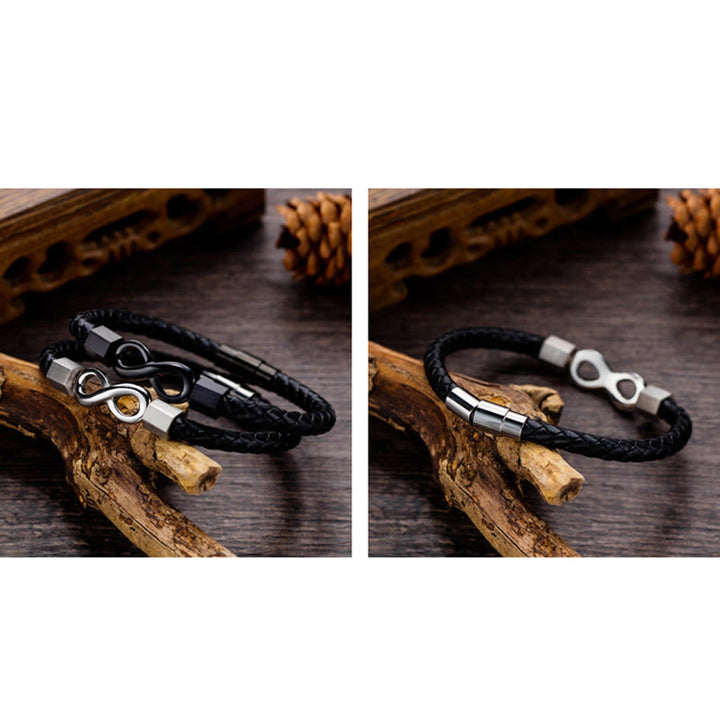Buddha Stones Endless Knot Titanium Steel Infinity Leather Weave Balance Bracelet - image 16