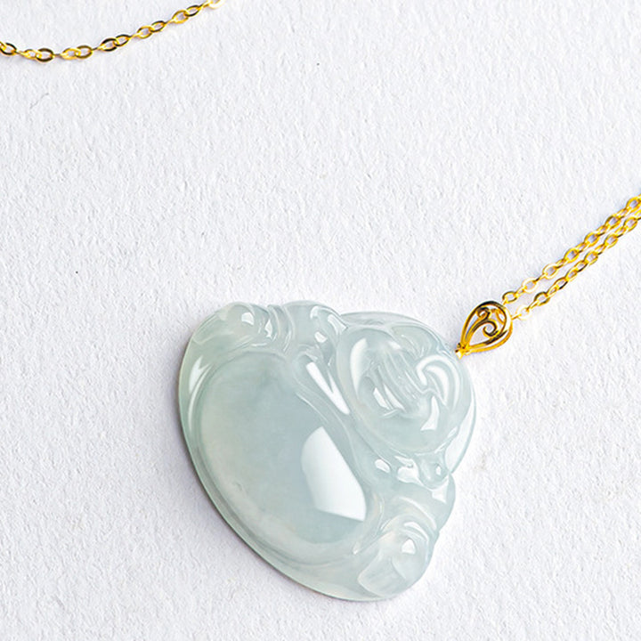 Buddha Stones Laughing Buddha Natural Jade Abundance Titanium Steel Chain Necklace Pendant - image 5