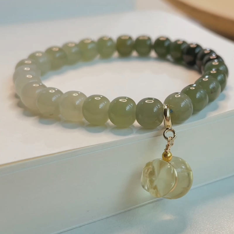 Buddha Stones Natural Hetian Jade Money Bag Charm Bead Prosperity Bracelet - image 4