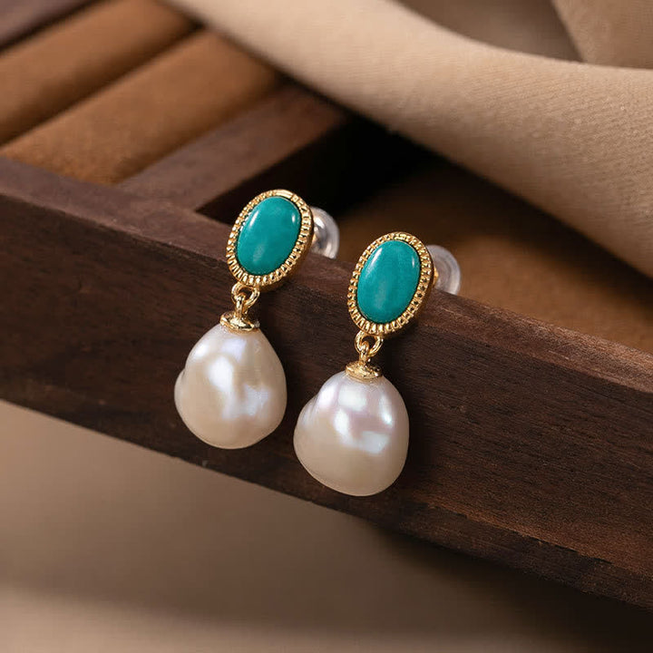 Buddha Stones 925 Sterling Silver Pearl Turquoise Healing Ring Earrings Necklace Pendant - Earrings - image 5