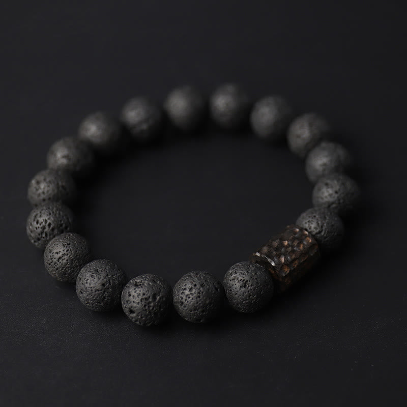 Buddha Stones Lava Rock Ebony Wood Tiger Eye Support Healing Bracelet - image 1