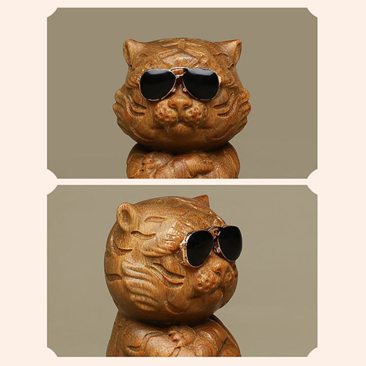 Buddha Stones Small Green Sandalwood Tiger Engraved Positive Desk Decorations - image 7