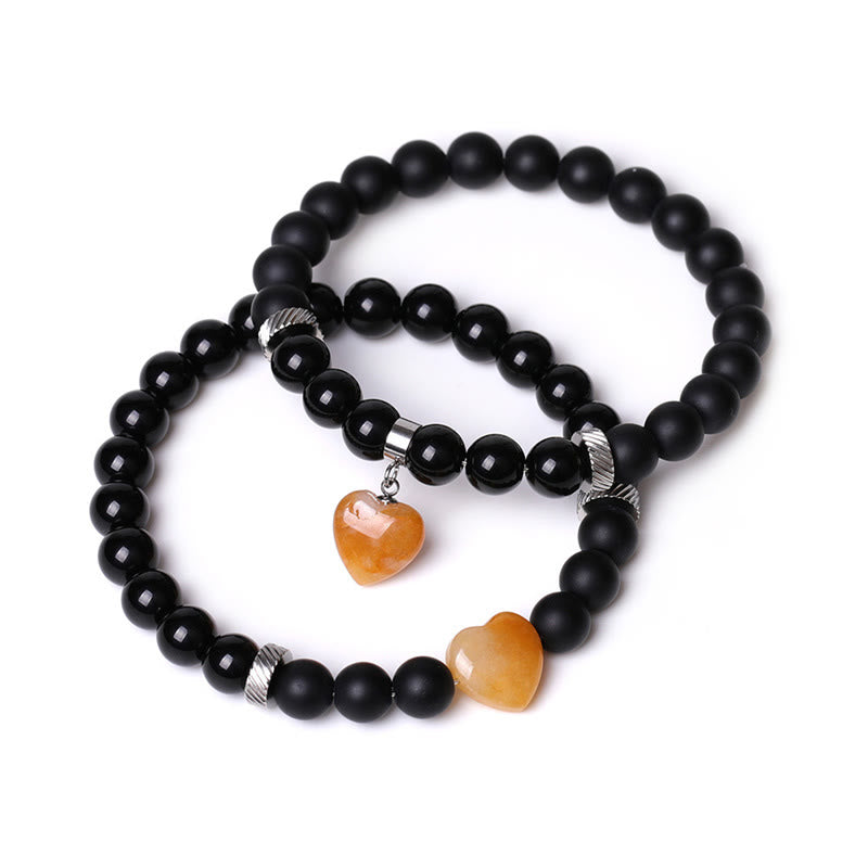 Buddha Stones 2Pcs Black Onyx Crystal Stone Love Heart Protection Support Couple Bracelet - Black Onyx&Topaz - image 13