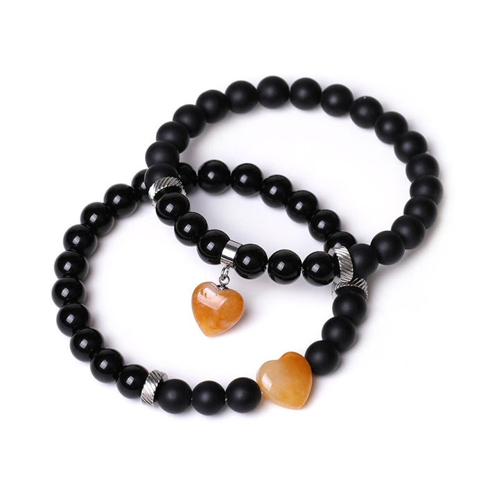Buddha Stones 2Pcs Black Onyx Crystal Stone Love Heart Protection Support Couple Bracelet - Black Onyx&Topaz - image 13