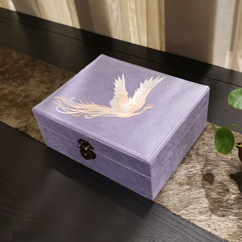 Buddha Stones Purple Phoenix Jewelry Box Organizer Two-Layer Jewelry Storage Box Flannel Box - image 10