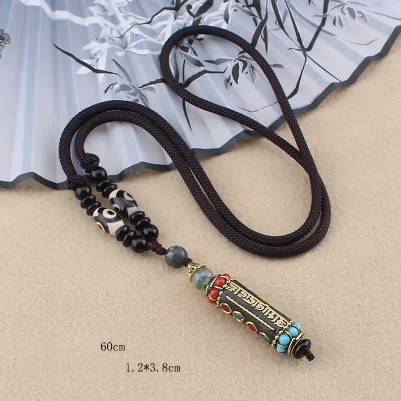 Buddha Stones Tibetan Om Mani Padme Hum Dzi Bead Wenge Wood Necklace Pendant - image 11