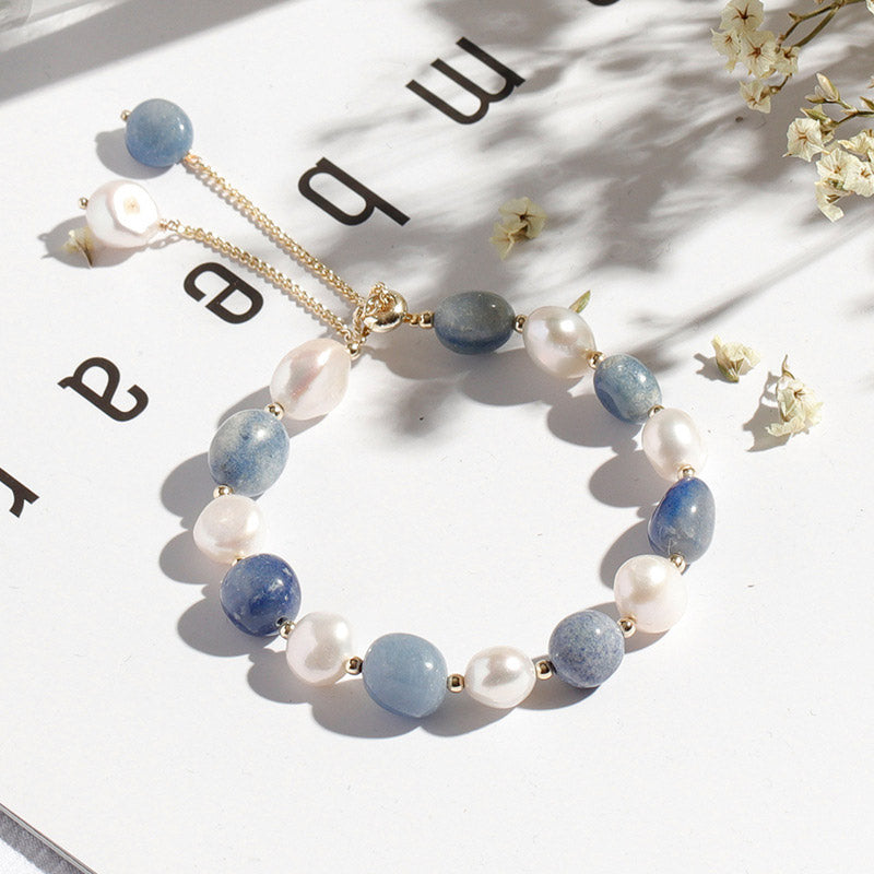 Buddha Stones Natural Blue Aventurine Crystal Pearl Bead Healing Bracelet - Blue Aventurine - image 0
