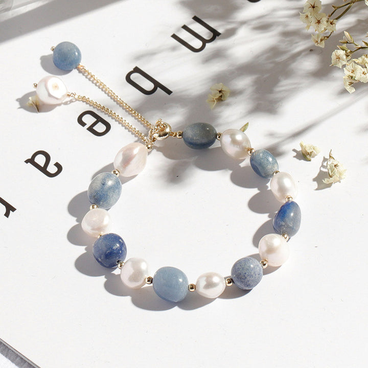 Buddha Stones Natural Blue Aventurine Crystal Pearl Bead Healing Bracelet - Blue Aventurine - image 0