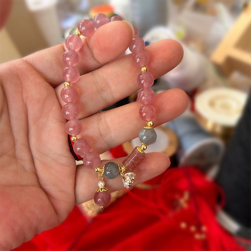 Buddha Stones Natural Strawberry Quartz Zircon Flower Positive Charm Bracelet - image 5
