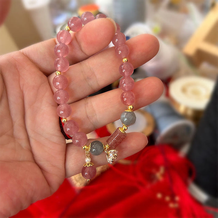 Buddha Stones Natural Strawberry Quartz Zircon Flower Positive Charm Bracelet - image 5