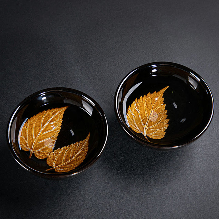 Buddha Stones Gold Maple Leaf Chinese Jianzhan Ceramic Teacup Tenmoku Kung Fu Tea Cup Bowl - image 12