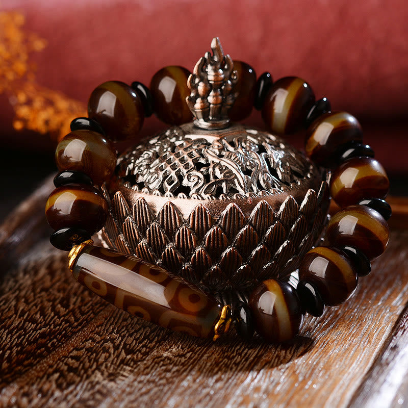 Buddha Stones Tibetan Natural Nine-Eye Dzi Bead Agate Wealth Blessings Bracelet - image 2