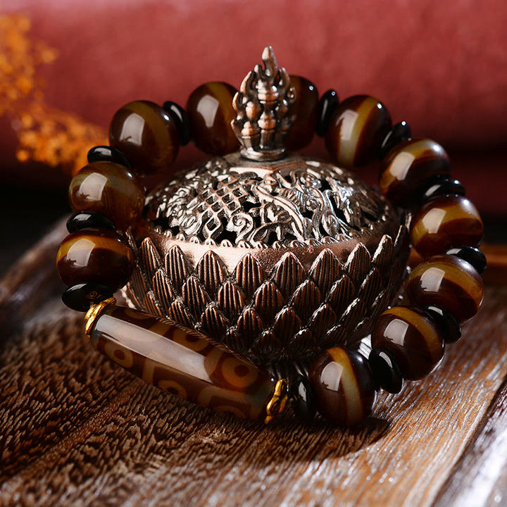 Buddha Stones Tibetan Natural Nine-Eye Dzi Bead Agate Wealth Blessings Bracelet - image 2