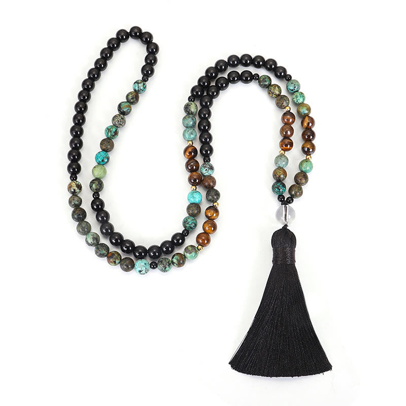 Buddha Stones 108 Mala Beads Natural Stone Tiger Eye Turquoise Protection Strength Bracelet Necklace - image 8