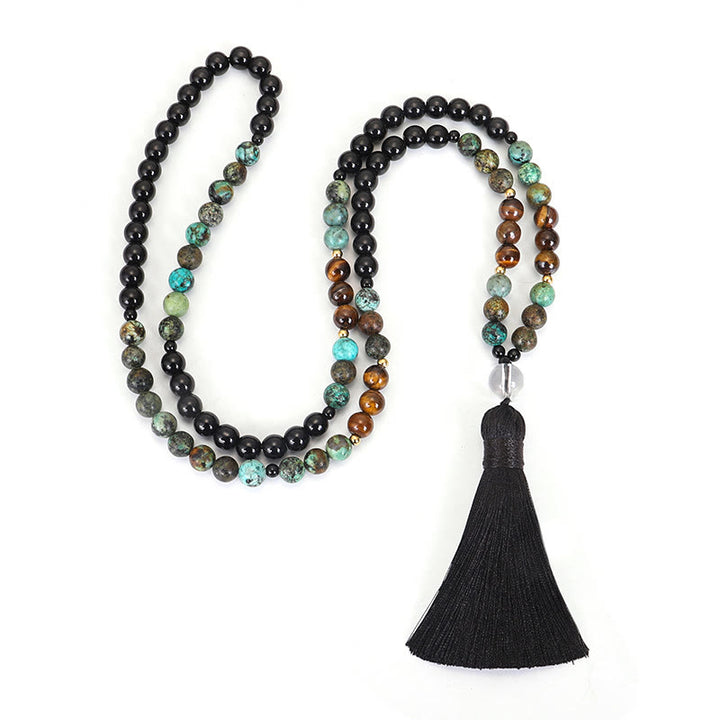 Buddha Stones 108 Mala Beads Natural Stone Tiger Eye Turquoise Protection Strength Bracelet Necklace - image 8