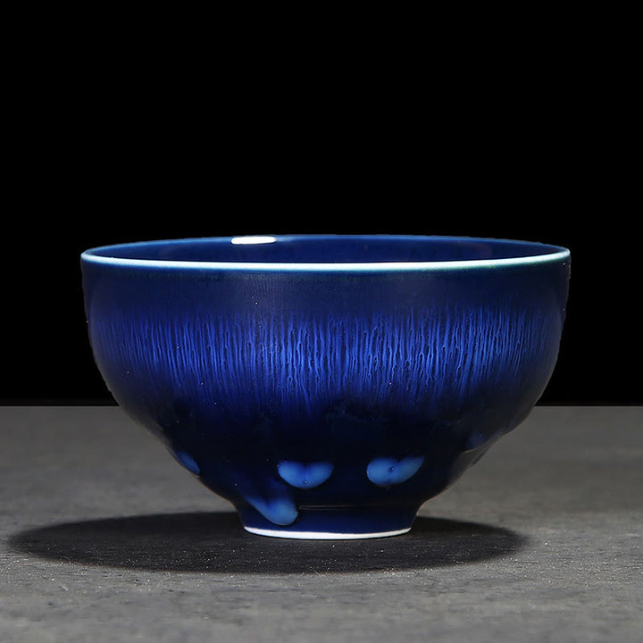 Buddha Stones Chinese Jianzhan Glaze Kiln Change Ceramic Teacup Tenmoku Kung Fu Tea Cup - Blue - 8.4cm*4.8cm*110ml - image 5
