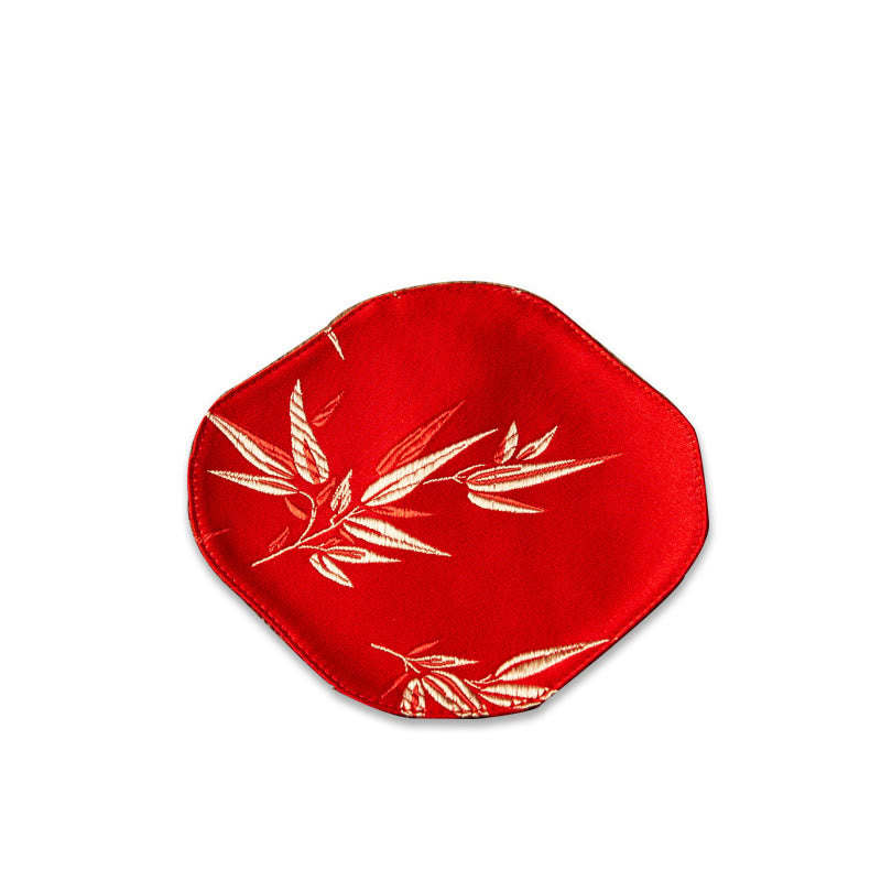 Buddha Stones Vintage Sea Wave Bamboo Plum Blossom Embroidered Cup Mat Pad Tea Cup Coaster Kung Fu Tea Mat - Red Bamboo - Coaster 13*11.5cm - image 28