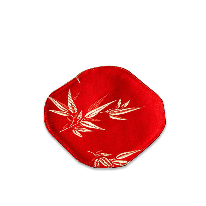 Buddha Stones Vintage Sea Wave Bamboo Plum Blossom Embroidered Cup Mat Pad Tea Cup Coaster Kung Fu Tea Mat - Red Bamboo - Coaster 13*11.5cm - image 28