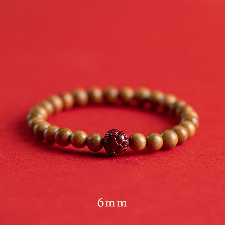 Buddha Stones Peach Wood Lotus Cinnabar Luck Wealth Bracelet - image 2