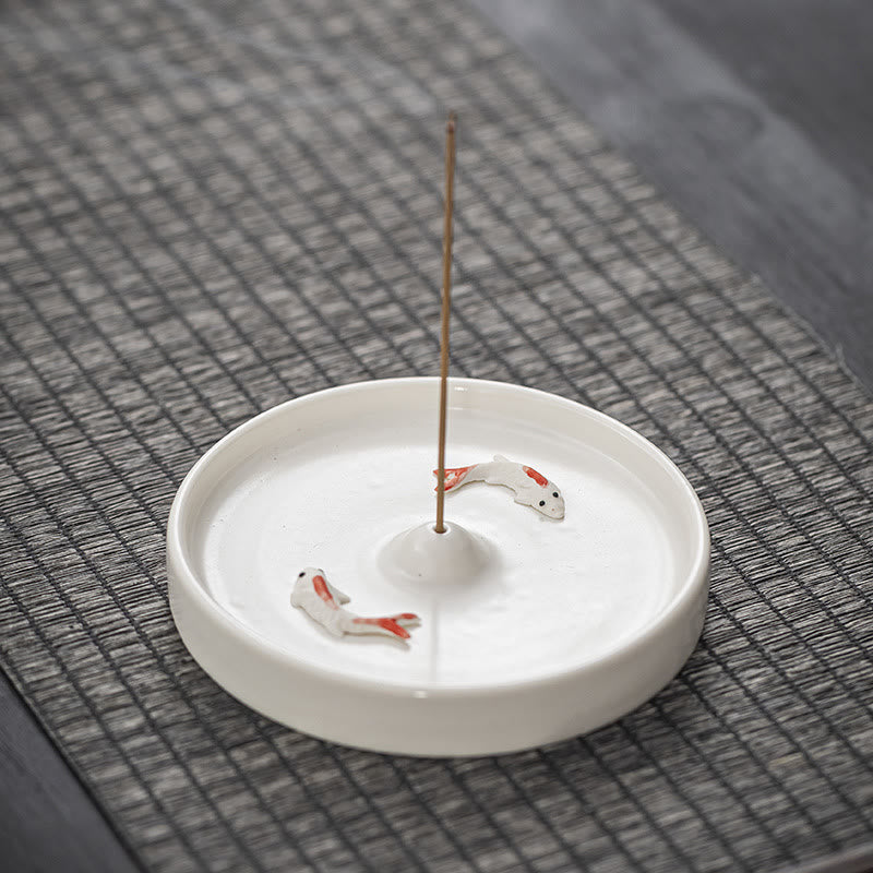 Buddha Stones Koi Fish Pattern Spiritual Healing Ceramic Incense Stick Burner Decoration - White Koi Fish - image 8