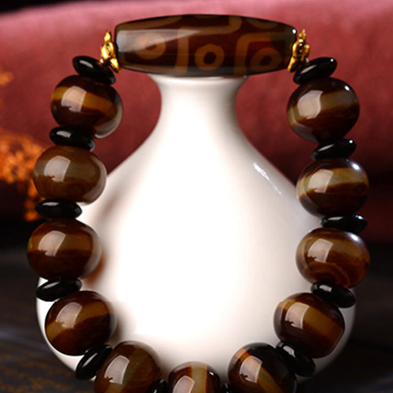 Buddha Stones Tibetan Natural Nine-Eye Dzi Bead Agate Wealth Blessings Bracelet - image 9
