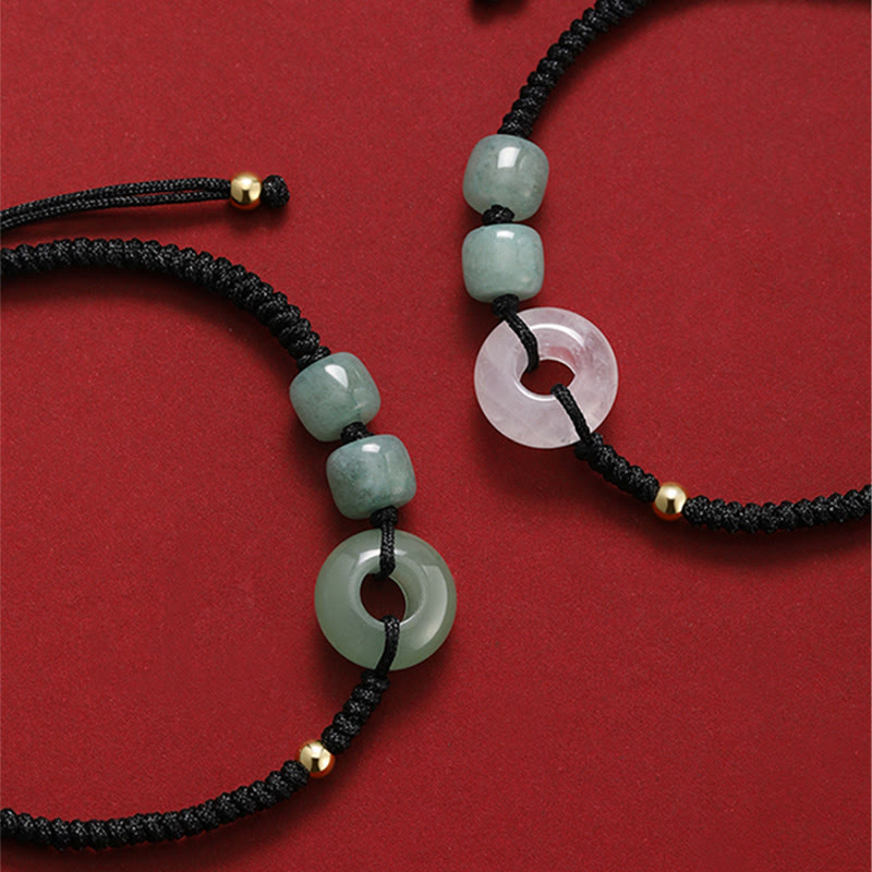 Buddha Stones 2Pcs Green Aventurine White Jade Peace Buckle Luck Braided Couple Bracelet - image 3