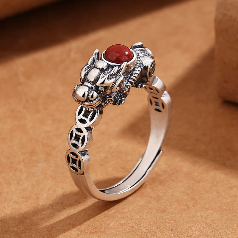 Buddha Stones PiXiu Copper Coin Red Agate Wealth Luck Ring - PiXiu(Wealth♥Luck) - image 0