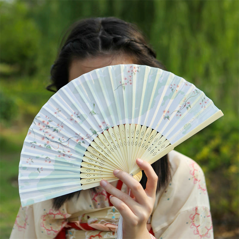 Buddha Stones Classic Birds Singing Flowers Handheld Bamboo Folding Fan - image 6