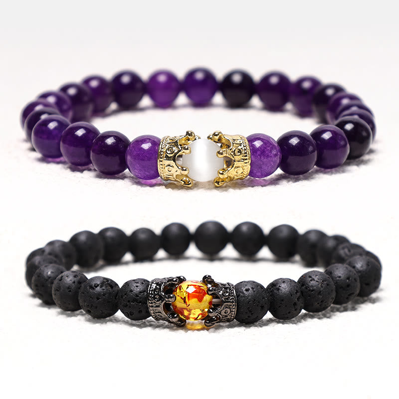 Buddha Stones Natural Stone King&Queen Crown Healing Energy Beads Couple Bracelet - image 8