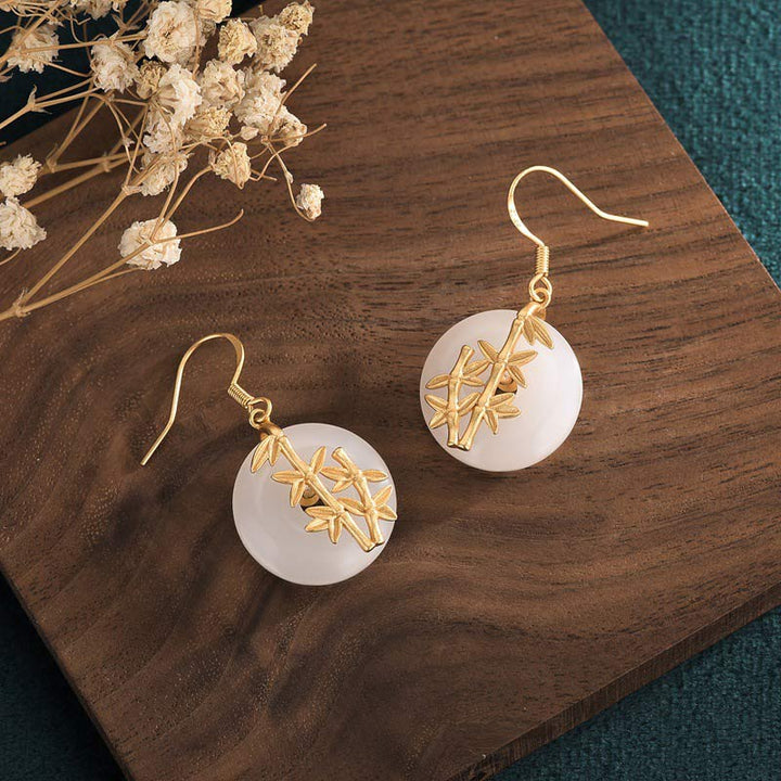 Buddha Stones FengShui White Jade Fortune Earrings - image 3