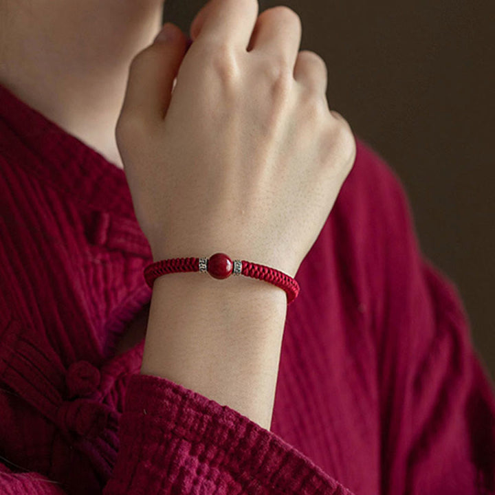 Buddha Stones 925 Sterling Silver Natural Cinnabar Bead Calm Handmade Braided String Bracelet - image 6