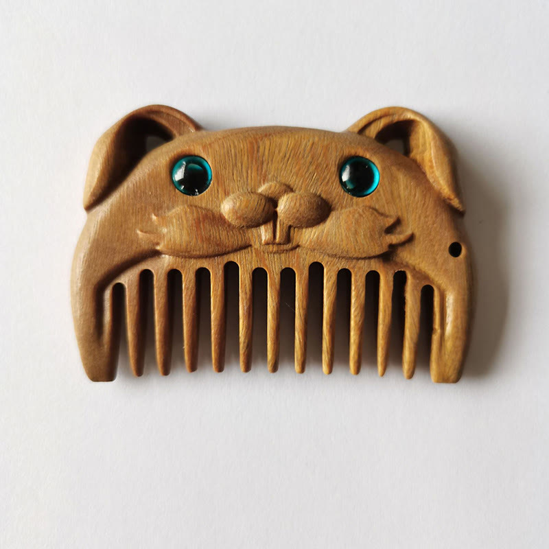 Chinese Zodiac Green Sandalwood Peace Mini Portable Comb - Green Sandalwood - Rabbit - image 24