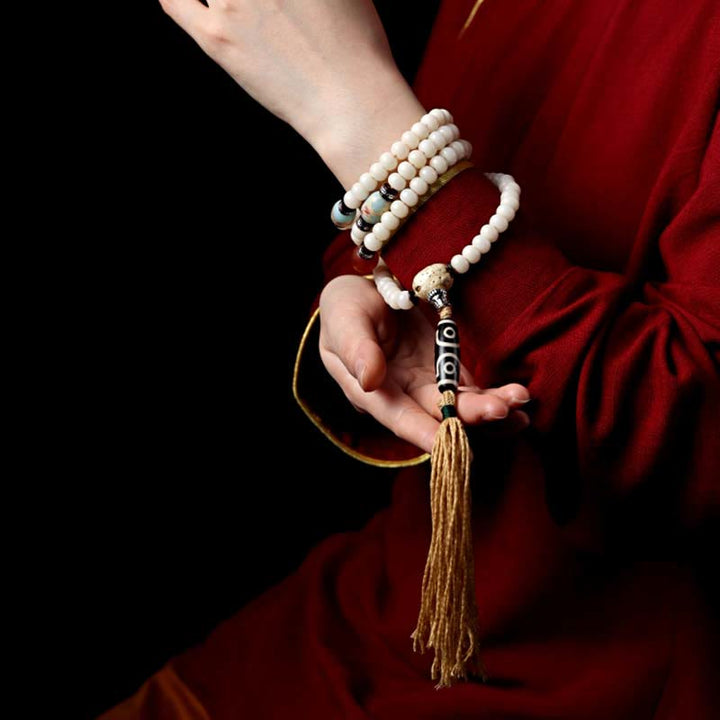 Buddha Stones Tibet 108 Mala Beads Bodhi Seed Bagua Vajra Dzi Bead Gray Agate Wealth Bracelet - image 7