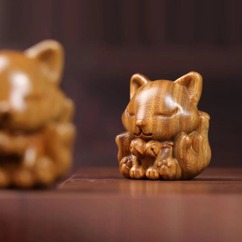 Buddha Stones Mini Nine Tailed Fox Ivory Fruit Sandalwood Green Sandalwood Blessing Decoration - image 29