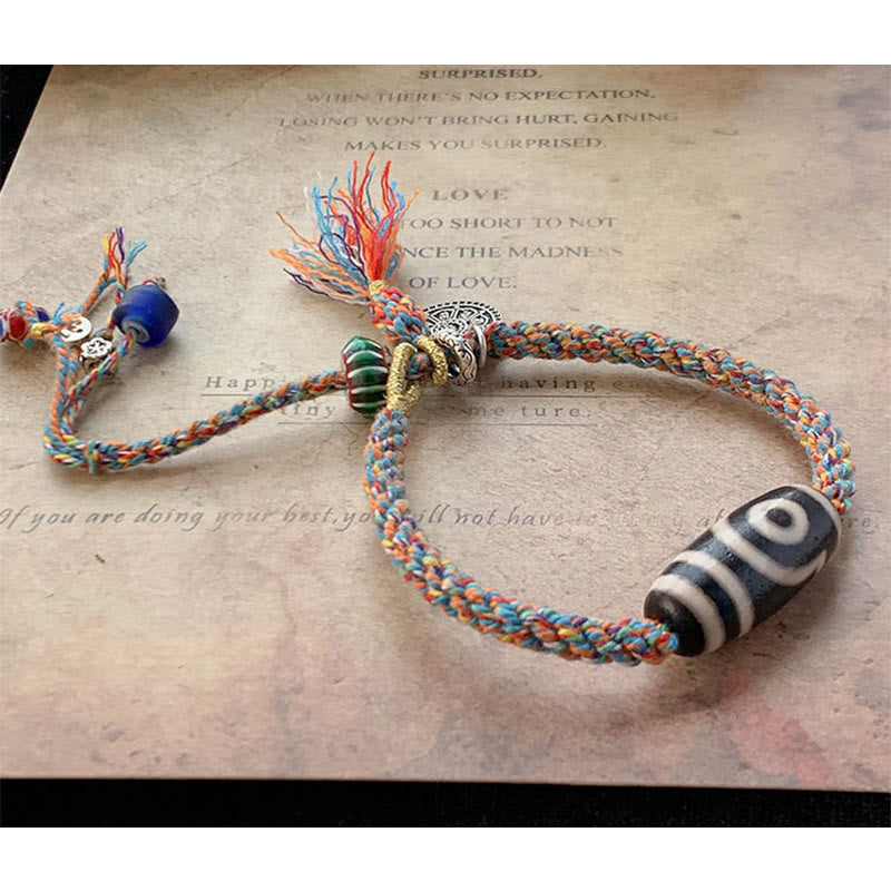 Buddha Stones Tibetan 925 Sterling Silver Om Mani Padme Hum Handmade Dzi Bead Protection Braid Bracelet - image 12