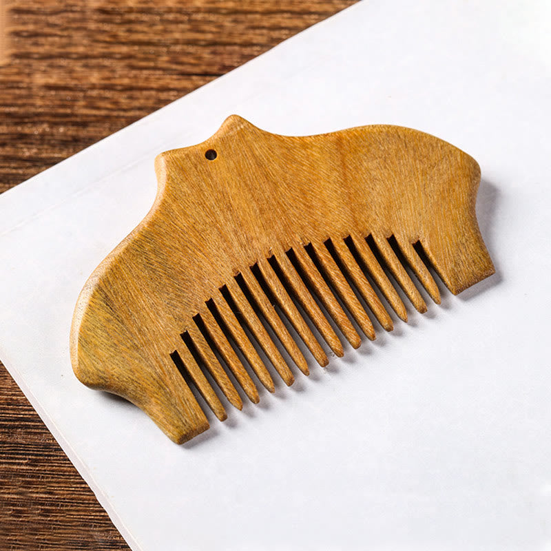 Buddha Stones Green Sandalwood Flower Pattern Engraved Soothing Comb - image 2