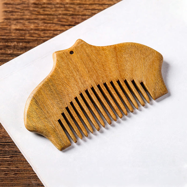 Buddha Stones Green Sandalwood Flower Pattern Engraved Soothing Comb - image 2